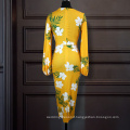 Summer 2020 New Yellow V Neck Print Slim Waistline Women Casual Dress